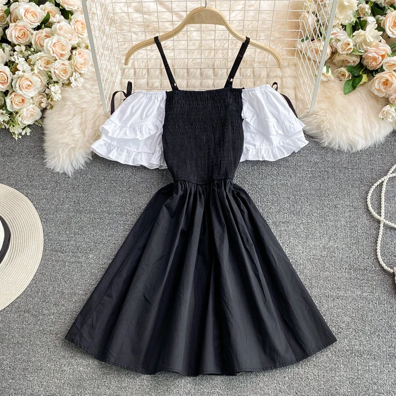 Cute A line off shoulder short dress fashion dress  594